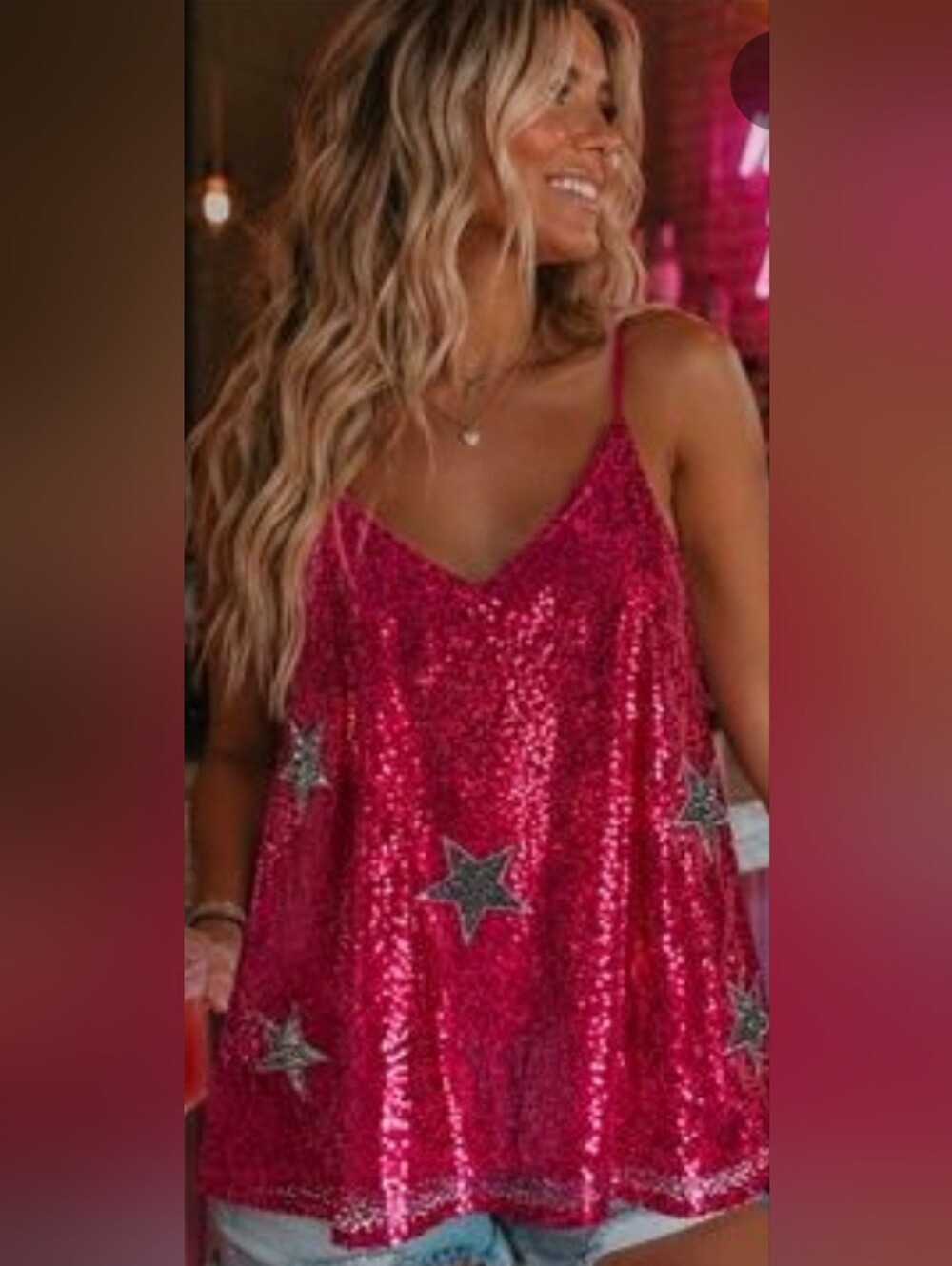 Grace & Emma Sequin Star Top in Hot Pink